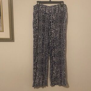 Navy and White Patterned Women's Pants
